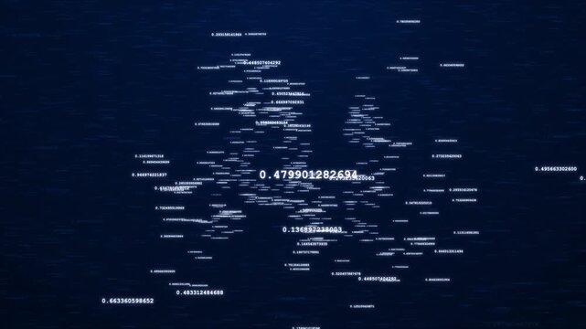 AI letters created from dynamic geometric elements with digital noise like weights of result of machine learning, 4K abstract tech animation on dark blue background
