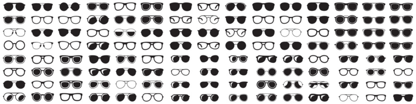 set of sun glasses set isolated. Vector Black silhouettes. with white background