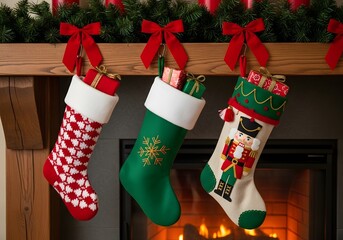 christmas sock with gifts on the table
