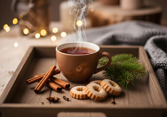cup of coffee and cookies and cinnamon