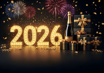 Happy New Year 2026 Gold and Black
