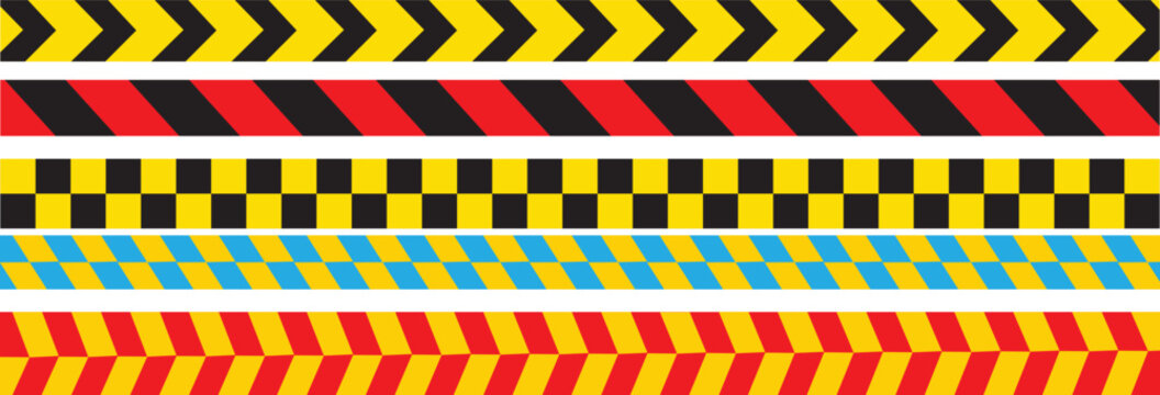 black yellow stripes line tape. Warning tape with yellow and black Diagonal stripes. Caution tape set of warning ribbons on transparent background
