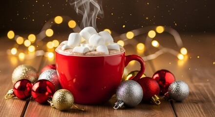 cup of creamy hot coffee with christmas marshmallows