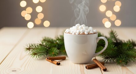 cup of creamy hot coffee with christmas marshmallows