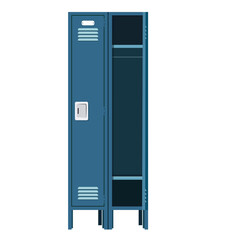 Blue School Locker with Open Door Illustration Isolated on White Background