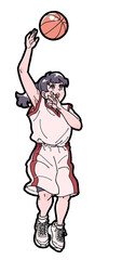 バスケットボールでフックシュートをする女の子のイラスト
