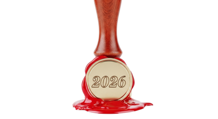 A wax seal with the year 2026 on it isolated on transparent background, symbolizing future plans, goals, and aspirations for the upcoming years