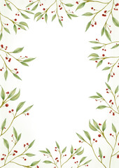 Watercolor Botanical Green Leaf Berry Frame