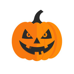 Naklejka premium Orange Halloween Pumpkin Jack O Lantern With Scary Face And Black Stem On White Background Isolated Spooky Autumn Season Decoration