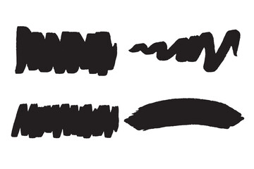 Black Ink Brush Stroke Set Abstract Texture Design Isolated on White