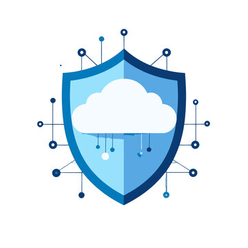 Blue Shield Protecting Cloud Data With Digital Network Connections On White Background