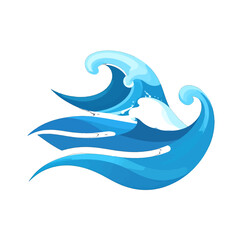 Stylized Pixel Art Ocean Waves In Vibrant Blue Tones With White Crests Against A Clean White Background