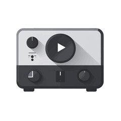 Retro Style Audio Mixer With Play Button Graphic In A Digital Design And Long Shadow Effect