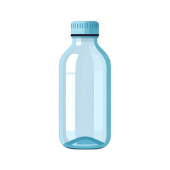 Clear Blue Glass Water Bottle with Light Blue Screw Cap and Minimal Water Inside Isolated on White Studio Background Subtle Highlights