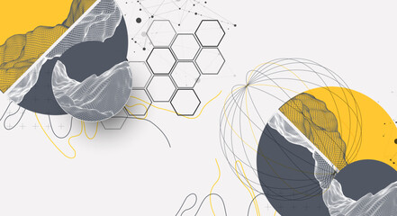 Abstract wireframe background. Modern science or technology art elements. Surface illustration inside circles