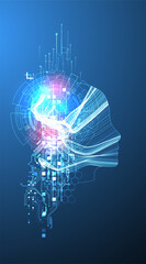 Artificial Intelligence. Technical background. Big data concept. Machine cyber mind.