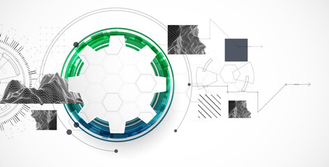 Abstract background. Scientific and technological concept with the use of technical elements formed in the shape of a circle. Vector.