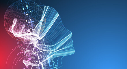 Artificial Intelligence. Technical background. Big data concept. Machine cyber mind.