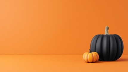 Black and Orange Pumpkins on Bright Orange Background for Fall Decor