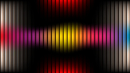 Colorful vertical light bars with rainbow gradient and glowing equalizer wave, abstract spectrum background.