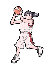 リバウンドをする女子バスケットボール選手のイラスト