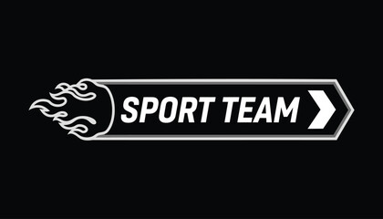 Dynamic sport team logo template with fire icon on black background
