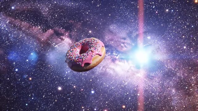 Donut dessert delicious floating in outer space animate