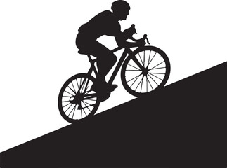 Fototapeta premium Silhouette of male cyclist on a road bike riding uphill, demonstrating effort and sport