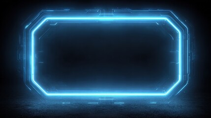 Futuristic Blue Neon Frame on Dark Background for Digital Display