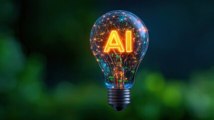 Illuminated Light Bulb with AI Concept for Technology and Innovation