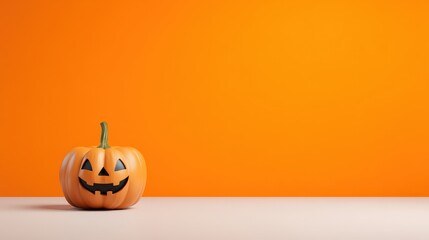 Smiling Halloween Pumpkin on Bright Orange Background