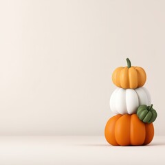 Stack of Colorful Pumpkins on Neutral Background for Seasonal Decor