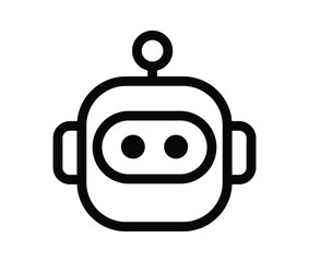 Minimal black robot head icon with antenna and round eyes representing artificial intelligence and technology
