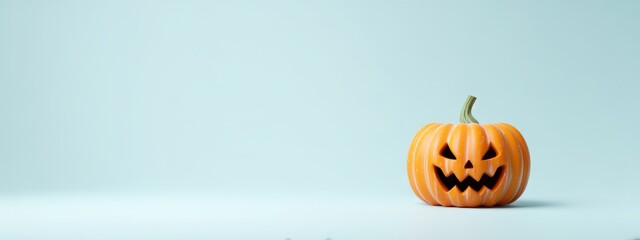 Halloween pumpkin with a scary face on a light background