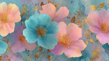 Elegant Floral Background with Soft Blue and Pink Blossoms