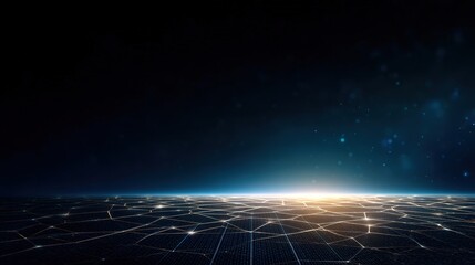 Futuristic Digital Landscape with Grid and Glowing Horizon