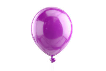 A single purple balloon floats against a white background with a thin string.