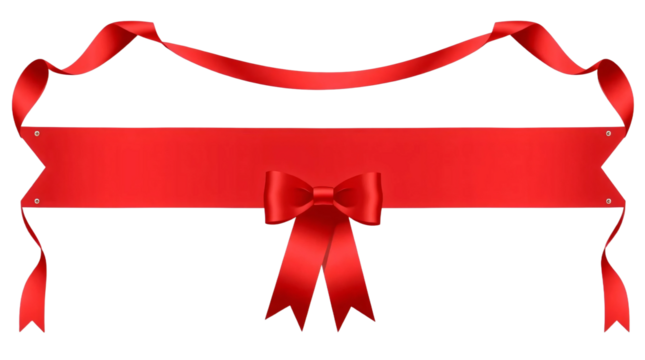 Red ribbon banner stands isolated on transparent background