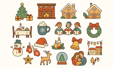Fototapeta premium Christmas Linear Icons – Holiday Celebration and Winter Traditions