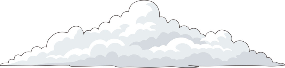 A wide, fluffy cartoon cloud with white and grey shading, depicted in a vector style.