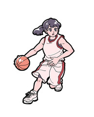 ドリブルをする女子バスケットボールの選手のイラスト