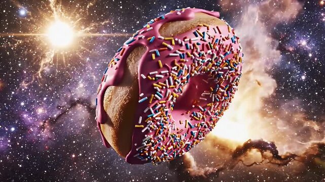 Donut dessert delicious floating in outer space animate