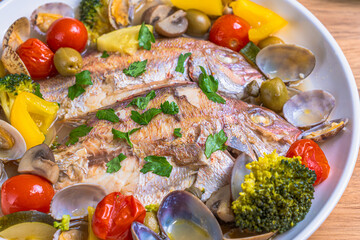 鯛のアクアパッツァ Sea bream acqua pazza with colorful vegetables