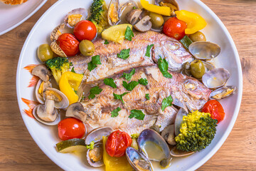 鯛のアクアパッツァ Sea bream acqua pazza with colorful vegetables