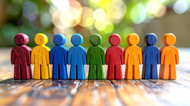 A diverse group of colorful figures standing in a row, representing unity and community