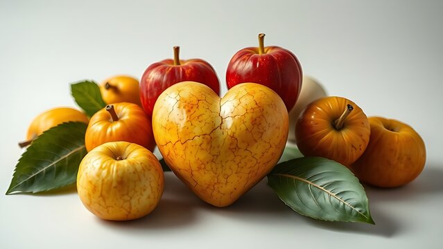 Beautiful yet poisonous fruits arranged in a heart shape reveal subtle cracks.