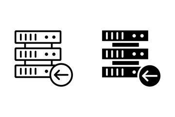 Bold black icon of a server receiving and sending information represented by arrows