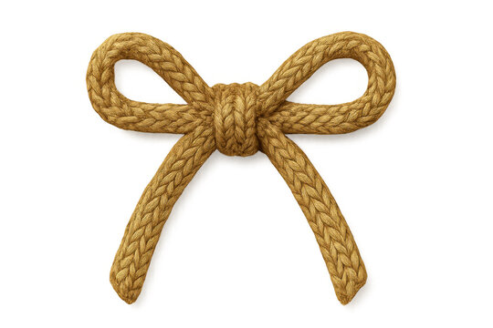 Braided rope bow creating a decorative knot, presenting a gift concept with natural texture on a transparent background - Powered by Adobe