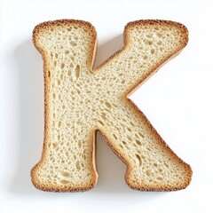 Loaf bread with dry edges in the shape of the letter K for children's food, isolated white