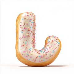 A font L donut shape with pink cream topping, snack food isolated white
